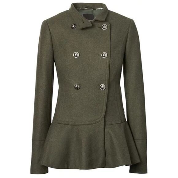 BANANA REPUBLIC Italian Melton Wool-Blend Peplum-Hem Coat Military Size XS - Picture 1 of 9